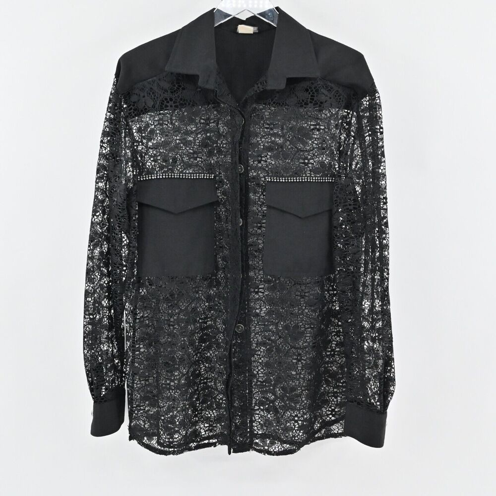 Vintage Lace Top Womens Sz L‎ Punk Edgy Goth Emo Rhinestone Whimsigoth Wednesday
